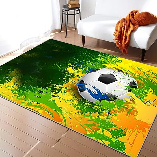 LOMDEM Kreative Fußball Teppich, Home Decor Bereich Teppiche für Wohnzimmer Schlafzimmer Jungen Flamme Fußball Schlafzimmer Teppich Blau Grün Orange Teppich für Kinderzimmer (Farbe 4,80x120 cm) von LOMDEM