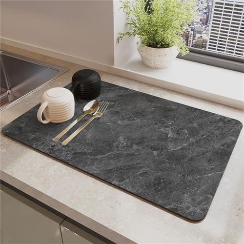 LOMDEM Marmor Schwarz Weiß Grau Küche Abtropfmatte Arbeitsplatte Kieselgur Saugfähige Matte Tischgeschirr Trocknungsmatte Untersetzer Waschfrei Tee Tisch Bar Matte Dish Drainers (Farbe 4,30x40 cm) von LOMDEM