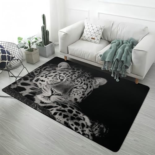 LOMDEM Moderner Teppich Schwarz Grau Tier Löwe Tiger Leopard 3D Flanell Schwamm Bereich Teppich, Heimdeko für Wohnzimmer Schlafzimmer Arbeitszimmer Badezimmer rutschfest (Color 3,120x180 cm) von LOMDEM