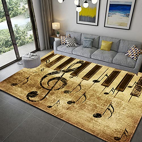 LOMDEM Schwarz Weiß Klaviertasten 3D Teppich Braun Teppiche Für Wohnzimmer Schlafzimmer DJ Musik Symbole Spiel Bodenmatten rutschfest Waschbar Büro Kaffeetisch Teppich (Farbe 1,160x200 cm) von LOMDEM