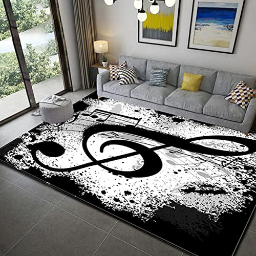 LOMDEM Schwarz Weiß Klaviertasten 3D Teppich Braun Teppiche Für Wohnzimmer Schlafzimmer DJ Musik Symbole Spiel Bodenmatten rutschfest Waschbar Büro Kaffeetisch Teppich (Farbe 4,160x200 cm) von LOMDEM