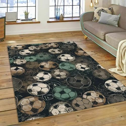 LOMDEM Sportteppich Für Jungen Modern Grün Fußballplatz 3D Weiches Flanell Bereich Teppich Wohnzimmer Schlafzimmer Kinds, Dekoration Football Spielbereich Spielzimmer-Bodenmatte (Color 1,160x200 cm) von LOMDEM