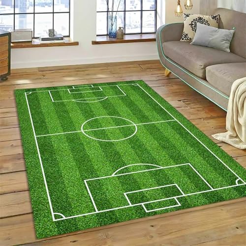 LOMDEM Sportteppich Für Jungen Modern Grün Fußballplatz 3D Weiches Flanell Bereich Teppich Wohnzimmer Schlafzimmer Kinds, Dekoration Football Spielbereich Spielzimmer-Bodenmatte (Color 4,120x160 cm) von LOMDEM
