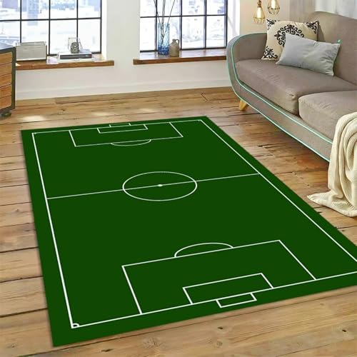 LOMDEM Sportteppich Für Jungen Modern Grün Fußballplatz 3D Weiches Flanell Bereich Teppich Wohnzimmer Schlafzimmer Kinds, Dekoration Football Spielbereich Spielzimmer-Bodenmatte (Color 6,80x160 cm) von LOMDEM