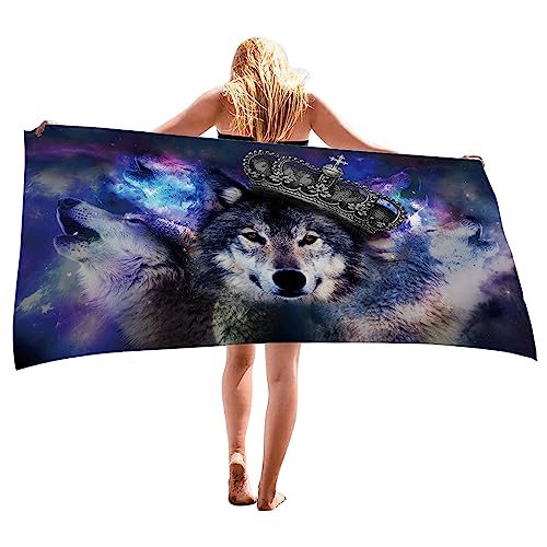LOMDEM Sternenmilchstraße Traum Mond Wolf Mikrofaser Strandtuch Badetuch XL XXL Blau Schwarz Blitz Yin Yang Wolf Jungen Männer Sport Handtuch Schwimmen Surfen Regen Handtuch (Farbe 1,70x150 cm) von LOMDEM