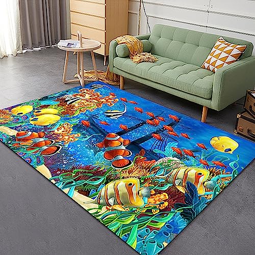 LOMDEM Strand Ozean Landschaft Florteppich, Kurzflor Teppich für Wohnzimmer Blau Unterwasserwelt Schildkröten Korallenriffe Tropische Fische Gruppe Teppiche für Kinderzimmer LOMDEM Strand Ozean Landschaft Florteppich, Kurzflor Teppich für Wohnzimmer Blau Unterwasserwelt Schildkröten Korallenriffe Tropische Fische Gruppe Teppiche für Kinderzimmer von LOMDEM