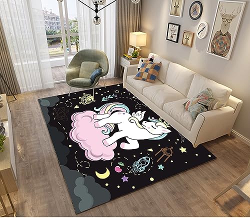 LOMDEM Teppiche für Kinderzimmer Cartoon Regenbogen Einhorn Mädchen Jungen Spielmatte Rosa Lila Pferd Teppich für Wohnzimmer Schlafzimmer Balkon Flur Küche Bad Kinderteppiche (Farbe 2,160x200 cm) von LOMDEM