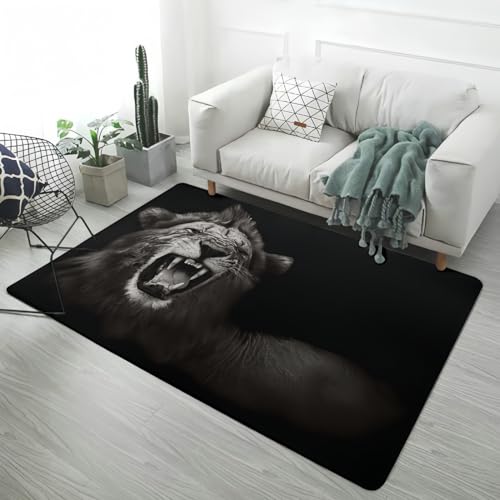 LOMDEM Wildlife Prints Teppich Schwarz Grau Modern Dekor Löwe Leopard Tiger Teppiche Flanell Schwamm rutschfest, Geeignet für Wohnzimmer Schlafzimmer Spielzimmer den Badezimmer (Color 1,160x200 cm) von LOMDEM