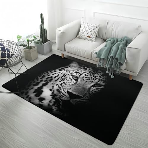 LOMDEM Wildlife Prints Teppich Schwarz Grau Modern Dekor Löwe Leopard Tiger Teppiche Flanell Schwamm rutschfest, Geeignet für Wohnzimmer Schlafzimmer Spielzimmer den Badezimmer (Color 2,100x120 cm) von LOMDEM
