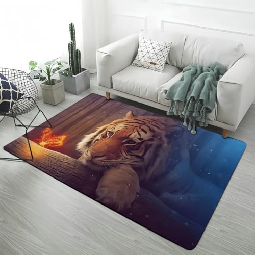 LOMDEM Wildlife Prints Teppich Schwarz Grau Modern Dekor Löwe Leopard Tiger Teppiche Flanell Schwamm rutschfest, Geeignet für Wohnzimmer Schlafzimmer Spielzimmer den Badezimmer (Color 4,160x200 cm) von LOMDEM