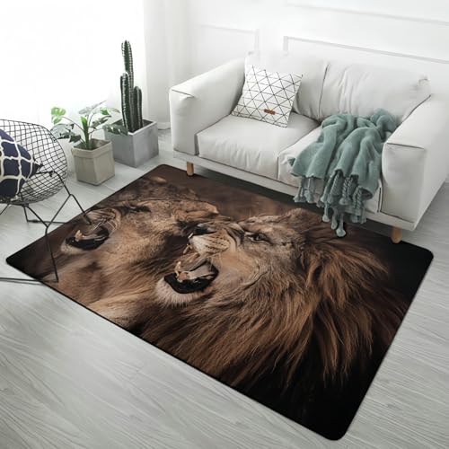 LOMDEM Wildlife Prints Teppich Schwarz Grau Modern Dekor Löwe Leopard Tiger Teppiche Flanell Schwamm rutschfest, Geeignet für Wohnzimmer Schlafzimmer Spielzimmer den Badezimmer (Color 6,140x200 cm) von LOMDEM