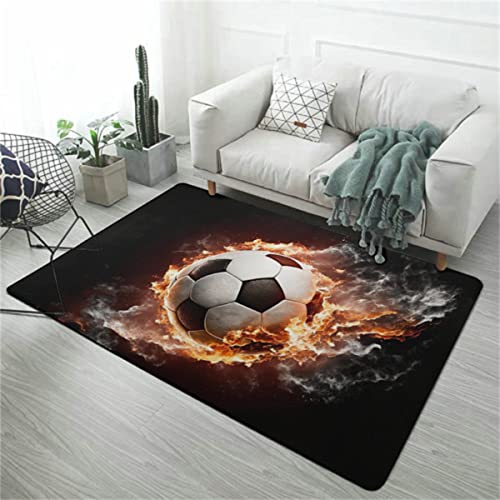 Sport-Fußball-Teppich für Wohnzimmer Flamme Blitz Wasser Fußball 3D Jungen Teenager Schlafzimmer Teppich Spiel Fußballfeld Kinderzimmer Teppich Läufer Tür Matten Küche Matte (Farbe3,140x180cm) von LOMDEM