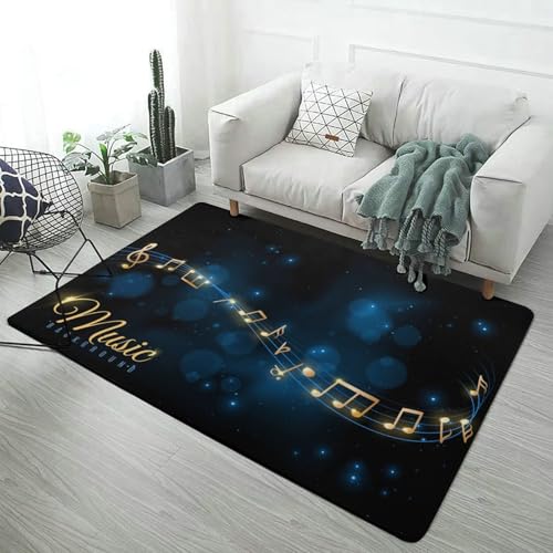 Teppich Schwarz Gold Noten Blau Gelb Sternenlicht Kunst Musik Wohnzimmer Teppich Schlafzimmer Teppich Nachttisch Teppich Runner Bad Matte Schalldichte Bodenmatte (Farbe 4,160x200 cm) von LOMDEM