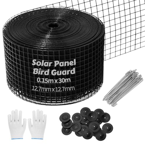 LOMGDOVC Solar Panel Bird Mesh Kit 15.2 cm x 30.5 m PVC Bird Mesh Flexible Solar Panel Bird Guard for Solar Panel Proofing to Prevent Pigeons Nesting with Gloves von LOMGDOVC