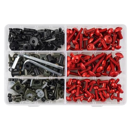 LOMGYHFD Motorrad Schrauben Kit Universal 253PCS M6 Für M5 Motorrad Verkleidung Schrauben Kit Verschluss Clips Motorrad Scheiben Muttern Schrauben Sortiment(Red) von LOMGYHFD