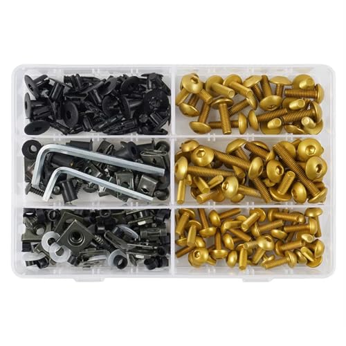 LOMGYHFD Motorrad Schrauben Kit Universal 253PCS M6 Für M5 Motorrad Verkleidung Schrauben Kit Verschluss Clips Motorrad Scheiben Muttern Schrauben Sortiment(Yellow) von LOMGYHFD
