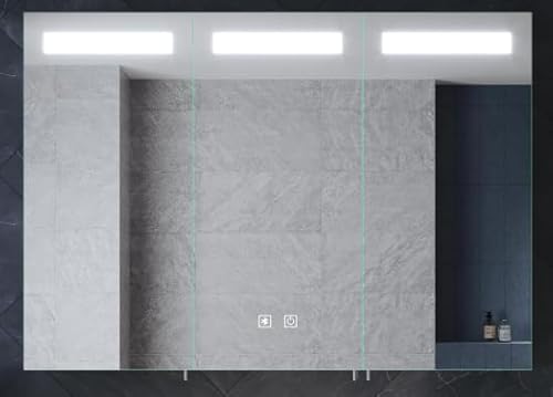 LOMIKEN Spiegelschrank Bad, 90x65x13cm, Spiegelschrank Bad mit Beleuchtung mit Steckdose, Farbtemperatur Einstellbar, Silber, Edelstahl, Demist-Funktion, Dimmbare Lichter von LOMIKEN