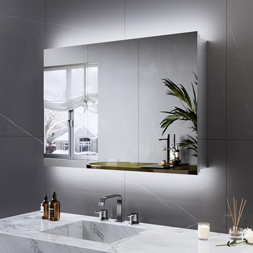 LOMIKEN Spiegelschrank Bad mit Beleuchtung, 100 x 60 x 13 cm,Steckdose 3 Türiger LED Spiegelschrank mit Touch-Schalter, 3 Einstellbare Lichtfarben Beschlagfrei Badezimmer Medizinschrank Silber LOMIKEN Spiegelschrank Bad mit Beleuchtung, 100 x 60 x 13 cm,Steckdose 3 Türiger LED Spiegelschrank mit Touch-Schalter, 3 Einstellbare Lichtfarben Beschlagfrei Badezimmer Medizinschrank Silber von LOMIKEN