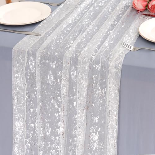 LOMOHOO 2PCS Tischläufer Silber,70X300cm Tischband mit Silberfolie,Silberhochzeit Deko Tischläufer Hochzeit Boho Tischläufer,Glänzend Tischdeko für Geburtstage Party Taufe Goldene Hochzeit von LOMOHOO