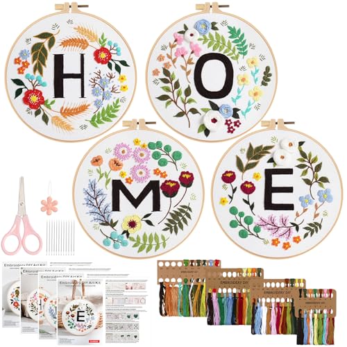 LOMOHOO Stickset für Anfänger, 4 Sticken Set Erwachsene Blumenmuster Pflanzen Stickerei Set Home Embroidery Kit Hobby Sticken für Anfänger Set mit Stickrahmen Stoff Anleitung Fäden Werkzeuge LOMOHOO Stickset für Anfänger, 4 Sticken Set Erwachsene Blumenmuster Pflanzen Stickerei Set Home Embroidery Kit Hobby Sticken für Anfänger Set mit Stickrahmen Stoff Anleitung Fäden Werkzeuge von LOMOHOO