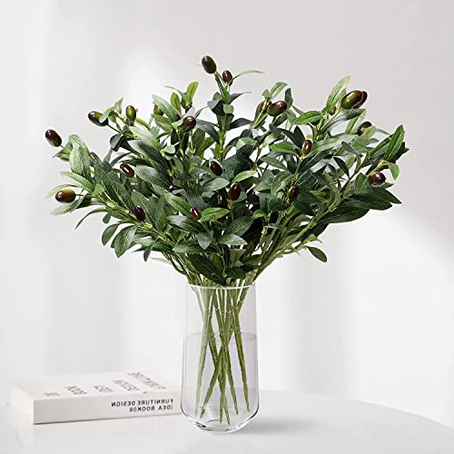 LOMOHOO 6 Pack Olivenzweige Künstliche Pflanzen Olivenzweige Stämme Künstliche Pflanzen Grüne Blätter Früchte Zweig Blätter für Vase Blumensträuße Hochzeit Blumenarrangement (Olive-6PCS) von LOMOHOO