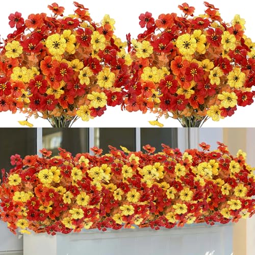 LOMOHOO Herbstblumen Künstlich 9 Bündel Kunstblumen Herbst wie Echt Herbststrauß Künstliche Blumen Herbst Seidenblumen Herbstdeko Herbstzweige Orange für Garten Hochzeit Drinnen Draußen Balkon Tisch von LOMOHOO