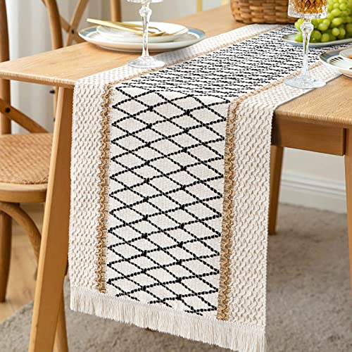 LOMOHOO Tischläufer Beige 72inch,Baumwoll Leinen Boho Tischläufer mit Quasten,Rustikaler BauernhausTischläufer für Küchen Dekor,Hochzeit,Partys,Esszimmer Dekorationen von LOMOHOO