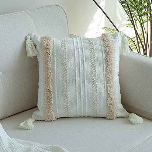 LOMOHOO Boho Throw Kissenbezug Kissen Tufted Tassel Woven Decorative Kissenbezug für Couch Sofa Schlafzimmer Wohnzimmer,Gelb,18X18 inches von LOMOHOO