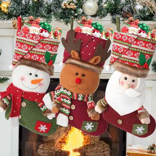 LOMOHOO Nikolausstrumpf,3 Stück Weihnachtsstrumpf, Groß Nikolausstiefel zum Befüllen Aufhängen, Nikolaussocke Weihnachtsdekoration für Kamin,Weihnachtsbaum,Wand,Treppe (3Packs) von LOMOHOO
