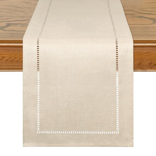 LOMOHOO Rustikaler Tischläufer 71 Zoll lang Boho-Tischläufers, Bauernhaus-Tischläufer, geflochtener gestreifter Couchtischläufer für Dinner-Party-Urlaub (30x275cm, beige) von LOMOHOO