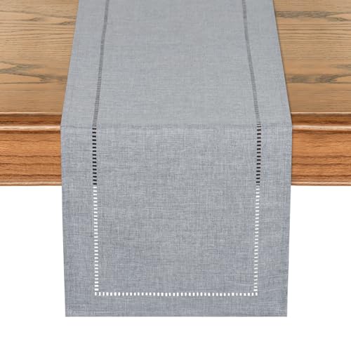 LOMOHOO Rustikaler Tischläufer 71 Zoll lang Boho-Tischläufer, Bauernhaus-Tischläufers, geflochtener gestreifter Couchtischläufer für Dinner-Party-Urlaub (30x180CM, Grey) von LOMOHOO