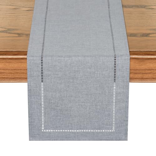 LOMOHOO Rustikaler Tischläufer 94 Zoll lang Boho-Tischläufer,Bauernhaus-Tischläufer,geflochtener gestreifter Couchtischläufer für Dinner-Party-Urlaub (30x240cm, Grey) von LOMOHOO