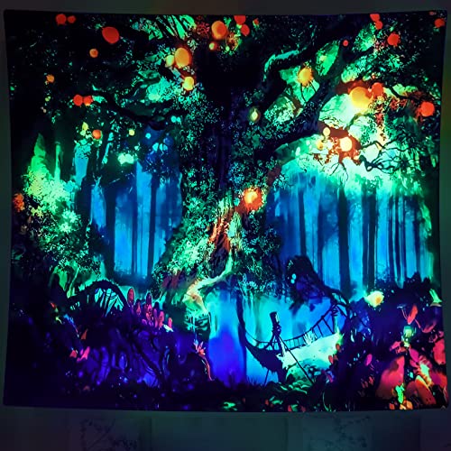 LOMOHOO Schwarzlicht-Wald-Wandteppich für Schlafzimmerästhetik Trippy Tapisserie Natur Baum Wandbehang von LOMOHOO