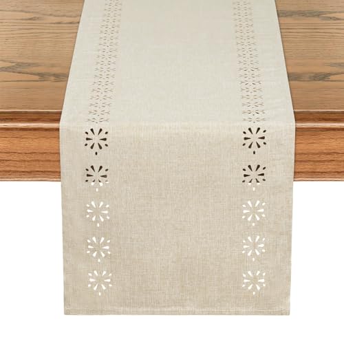 LOMOHOO Tischläufer Beige Modern 32x180cm Boho Läufer Tisch Moderne Tischläufer Leinen Table Runner Outdoor Tischdecke Abwaschbar für Küche Esstisch Geburtstag Party Hochzeit Weihnachten Tischdeko von LOMOHOO