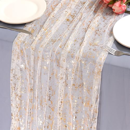 LOMOHOO Tischläufer Gold 70X300cm Tischdeko Geburtstag mit Goldfolie,Glänzend Tischläufer Hochzeit Boho Tischläufer Modern, Tischläufer Deko Weihnachten Goldene Hochzeit Party Taufe Mädchen von LOMOHOO