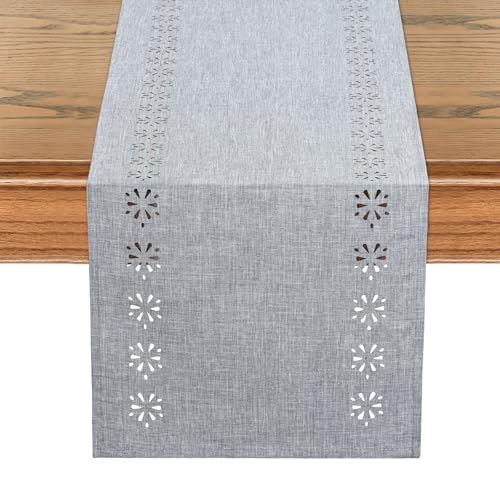 LOMOHOO Tischläufer Grau Modern 32x180cm Boho Läufer Tisch Moderne Tischläufer Leinen Table Runner Outdoor Tischdecke Abwaschbar für Küche Esstisch Geburtstag Party Hochzeit Weihnachten Tischdeko von LOMOHOO
