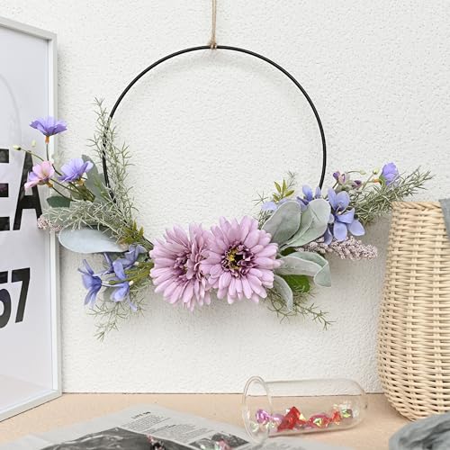 LOMOHOO Türkranz Kranz Deko, Künstliche Blumen Kranz Girlande Willkommen Girlande Türkranz Herbst Wandkranz Metall Deko Ringe für Hochzeit Wohnzimmer von LOMOHOO