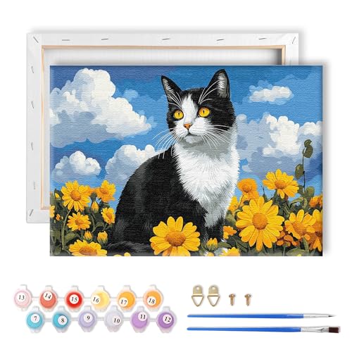 LOMSIOY Rahmen Malen nach Zahlen Kit für Erwachsene, DIY Katze Ölmalerei mit Pinseln, Haken - Gänseblümchen Gerahmte Kunst-Kits für Anfänger - geeignet für Schlafzimmer, Tür Dekoration (8x12 inch) LOMSIOY Rahmen Malen nach Zahlen Kit für Erwachsene, DIY Katze Ölmalerei mit Pinseln, Haken - Gänseblümchen Gerahmte Kunst-Kits für Anfänger - geeignet für Schlafzimmer, Tür Dekoration (8x12 inch) von LOMSIOY
