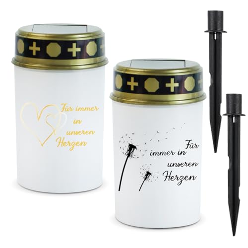 LOMUG 2 Solar LED Grablicht Rotes Wasserdichtes Outdoor Friedhofskerze Solarbetrieben mit Lichtsensor, lange lebensdauer,Stabilisierungsbügel mit Erdspieß (Löwenzahn und Herz) von LOMUG