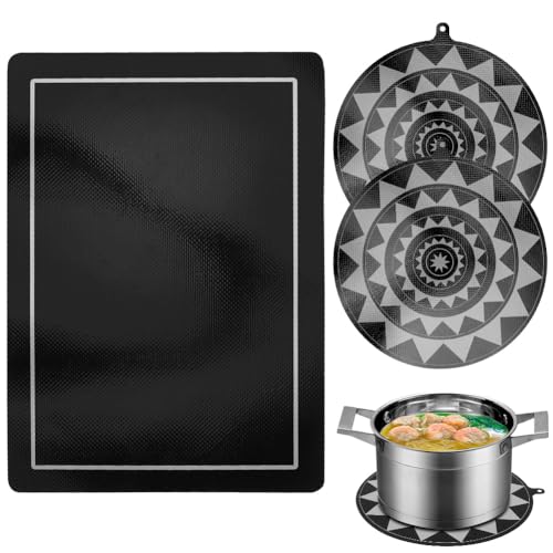 LOMUG 3 Stück Induktionskochfeld Schutzmatte, Silikon Induktionsmatte Set, Induktionsschutzmatte Rutschfest Herdabdeckung Herdabdeckplatte Cooktop Scratch Protector Hitzeschutzmatte von LOMUG