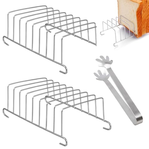 LOMUG 3 Stück Toastständer & Klemmen – Luftfritteuse Zubehör mit 2 Etagen Tablett, 1 Stück Klemmen,Luftfritteuse Grillrost，Elektrokabelhalter für Herd & Grill | Praktisches Kochwerkzeug von LOMUG