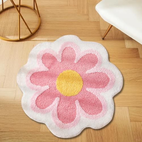 LOMUG Badezimmerteppich, Blumen Weiche Antirutsch Badematte mit Hoher Hygroskopizität, Badezimmermatte Weicher Saugfähig Badezimmerteppich, Teppichboden für Bad Küche Wohnzimmer Toilette(40CM, Rosa) von LOMUG