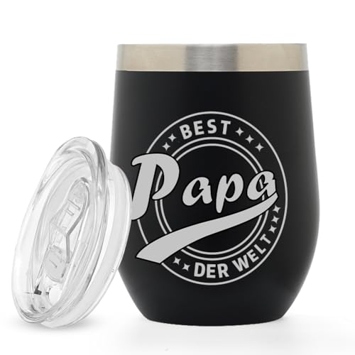 LOMUG Bester Papa Geschenke für Männer, Vatertagsgeschenk, 12oz 350ml Weinbecher to go, Edelstahl Weingläser, Weingläser Ohne Stiel, Geburtstag Männer, Best Papa der Welt Thermobecher Weinbecher von LOMUG