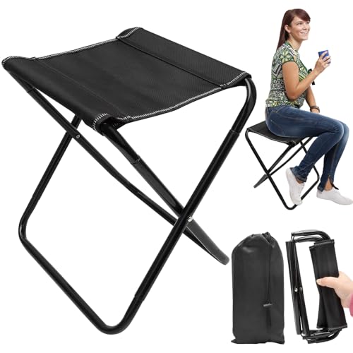 LOMUG Campinghocker Tragbarer Klapphocker, Mini Klappstuhl Camping Hocker Klein Faltbar Hocker Angelhocker mit Tasche für Reisen Wandern Garten Angeln Grillen Strand Picknick Trekking Jagd (Schwarz) von LOMUG