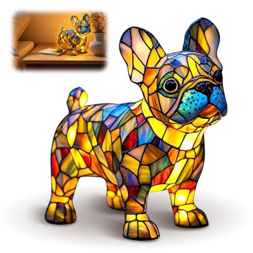 LOMUG Deko Nachtlicht, Hundeserie LED Lampe, Hundelampen aus Harz, Haustier Dekolampe Nachtlampe für Hundefans, Wohndeko Night Light Energieklasse A (Bulldogge) von LOMUG
