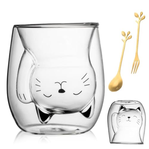 LOMUG Doppelwandige Gläser Katzen Tasse, 200 ml Double-Walled Coffee Glasses Süße Tassen Doppelwandige Isoliergläser, Teeglas Insulated Doppelwandig, Kaffeeteegläser, Doppelwandig Glas LOMUG Doppelwandige Gläser Katzen Tasse, 200 ml Double-Walled Coffee Glasses Süße Tassen Doppelwandige Isoliergläser, Teeglas Insulated Doppelwandig, Kaffeeteegläser, Doppelwandig Glas von LOMUG