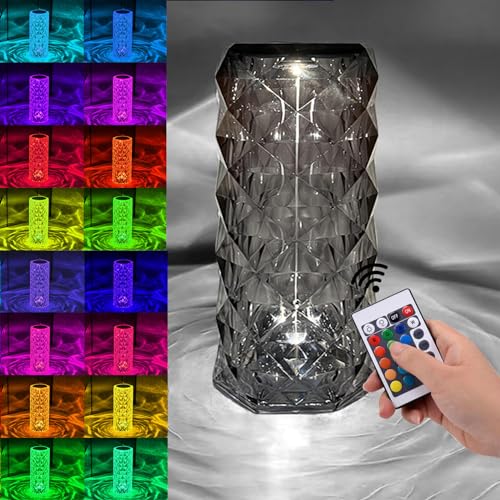 LOMUG Kristall Tischlampe, LED Kristall Diamant Tischlampe, 16 Farben Touching Control Rose Crystal Lampe RGB Kristall Lampe Moderne Tischlampe Table Lamp Nachtlicht für Schlafzimmer Wohnzimmer Decor von LOMUG