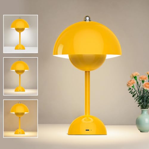 LOMUG LED Flowerpot Tischlampe, Pilzlampen Tischlampe, Kabellos Tischleuchte Touch Dimmbar Pilz Lampe mit 3 Helligkeitsmodi für Schlafzimmer Wohnzimmer Büro Bars (Gelb) von LOMUG