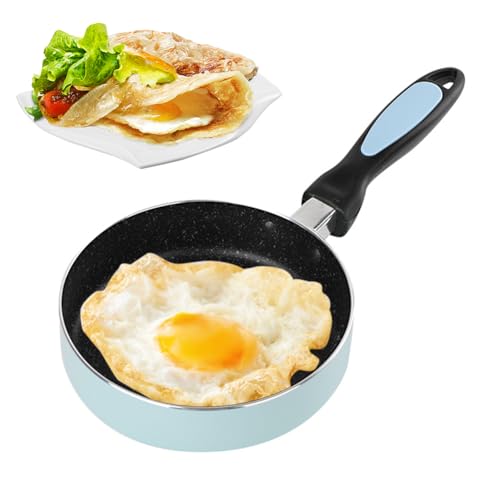 LOMUG Mini Pfanne, 16cm Kleine Pfanne Induktion, Antihaft Spiegeleipfanne Pfanne mit Griff Mini Frying Pan Mini-bratpfanne Tragbar Eierpfanne Bratpfanne für Camping, Kochen, Induktions, Gasherd (Blau) von LOMUG