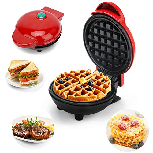 LOMUG Mini Waffeleisen Rund, Kleines Waffelmaker, Klein Waffeleisen mit Antihaftbeschichtung Belgische Waffel Maschine Retro Waffelautomat Pancake Maker für Ostern Klassische Waffeln Kindergeburtstage von LOMUG